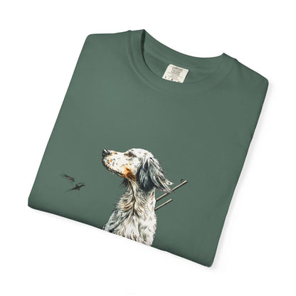 Hunting Dog Graphic T-Shirt — Watercolor Pointer with Shotgun Design
