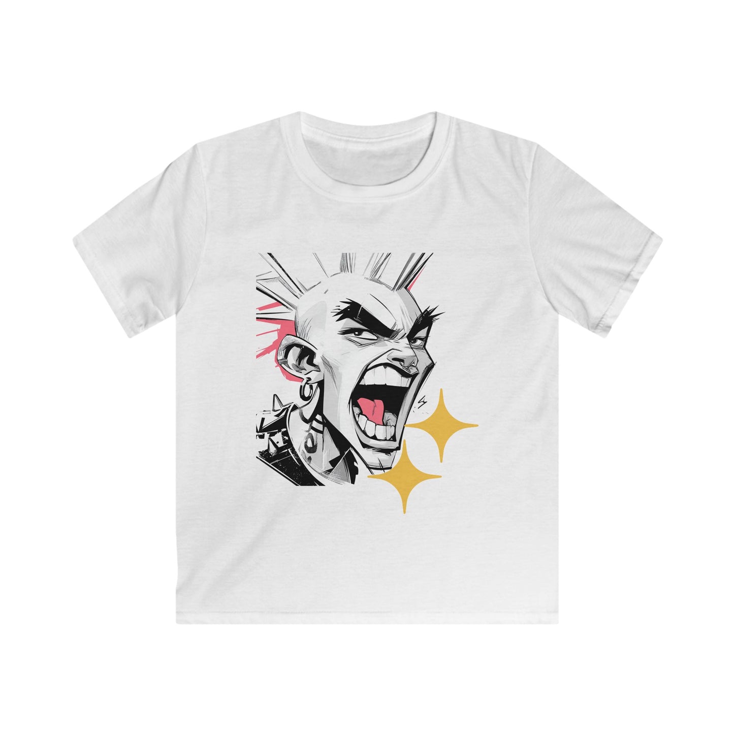 Youth Tee — Punk Comic Scream Graphic with Sparkle Accents