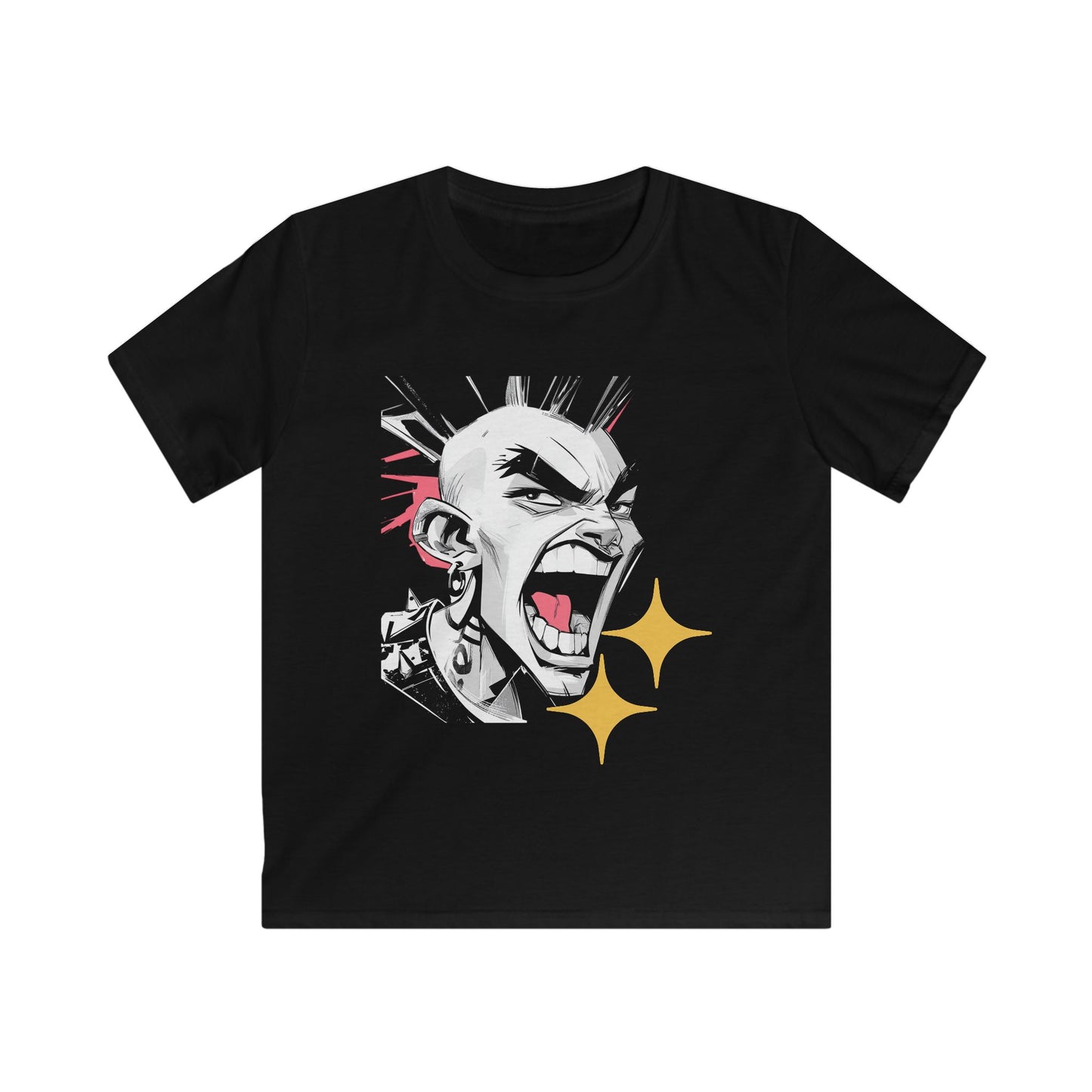 Youth Tee — Punk Comic Scream Graphic with Sparkle Accents