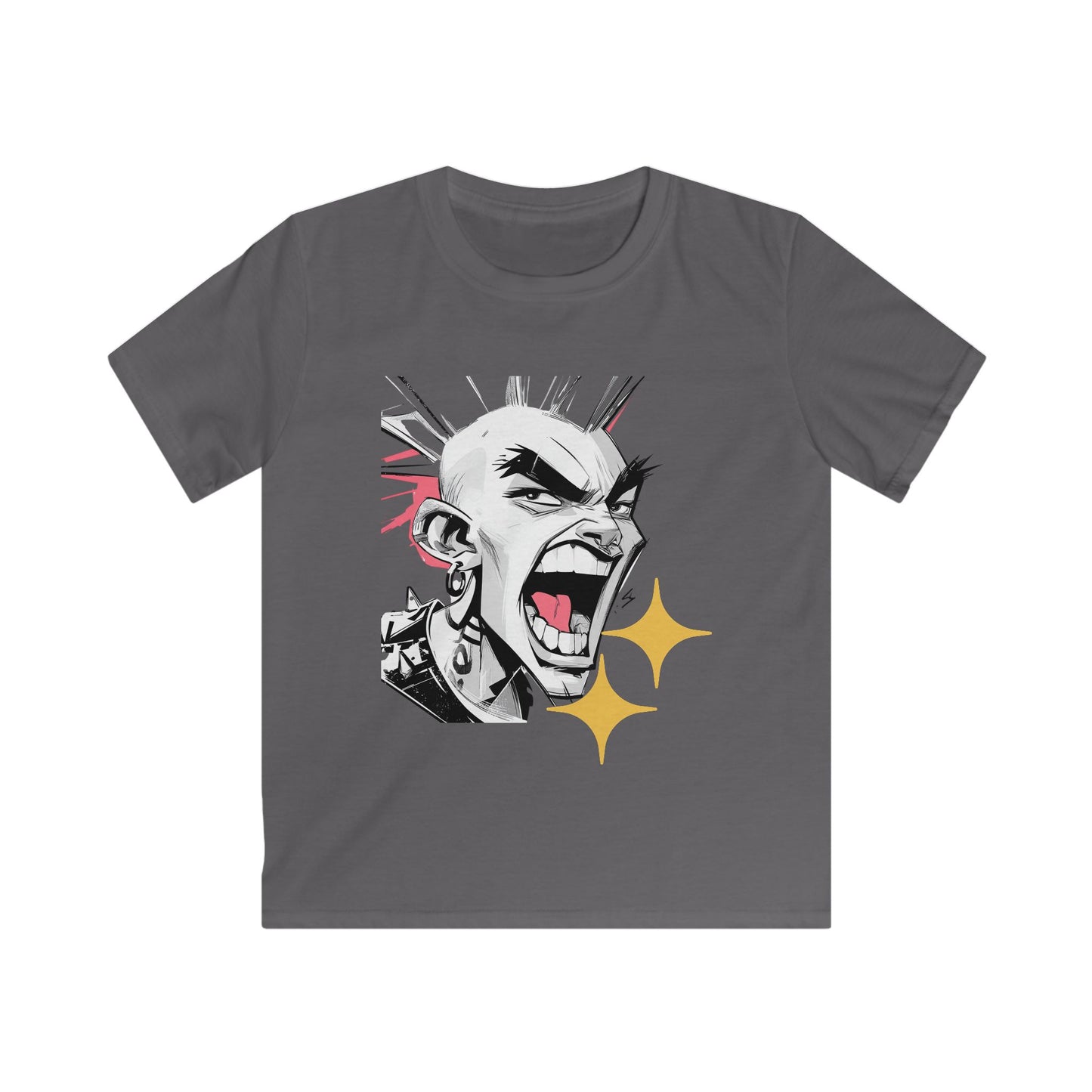 Youth Tee — Punk Comic Scream Graphic with Sparkle Accents