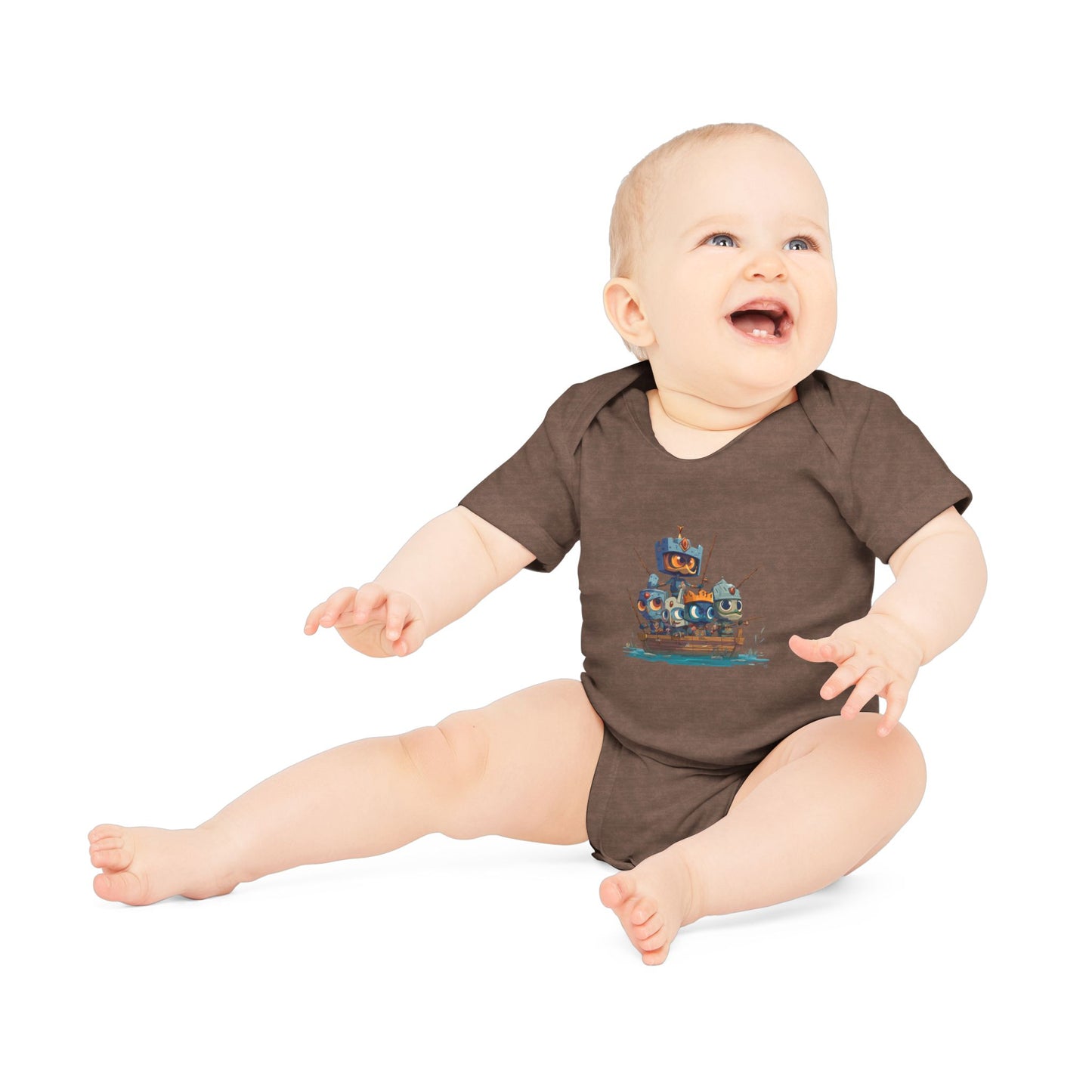Baby Bodysuit — Cute Robot Pirate Ship Organic Infant Onesie
