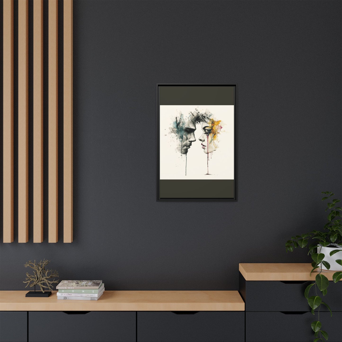Framed Matte Canvas Art — Abstract Watercolor Faces Wall Print