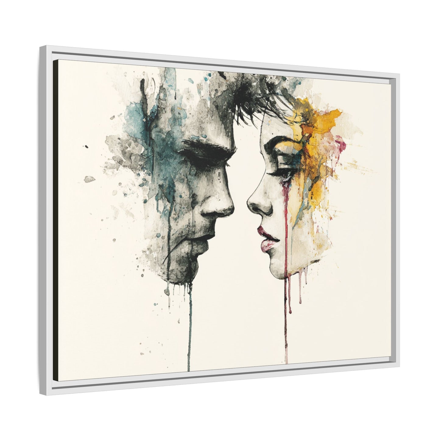 Framed Matte Canvas Art — Abstract Watercolor Faces Wall Print