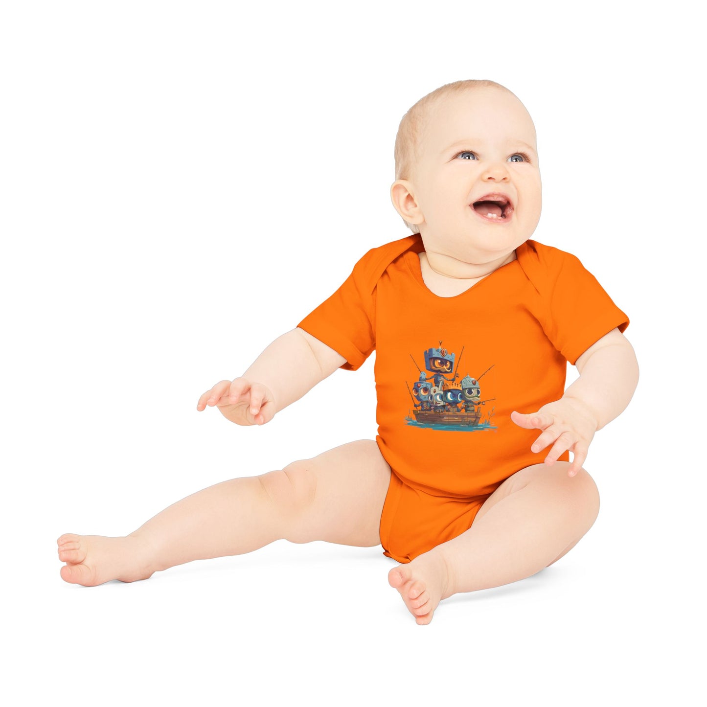 Baby Bodysuit — Cute Robot Pirate Ship Organic Infant Onesie