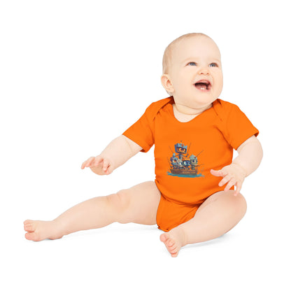 Baby Bodysuit — Cute Robot Pirate Ship Organic Infant Onesie
