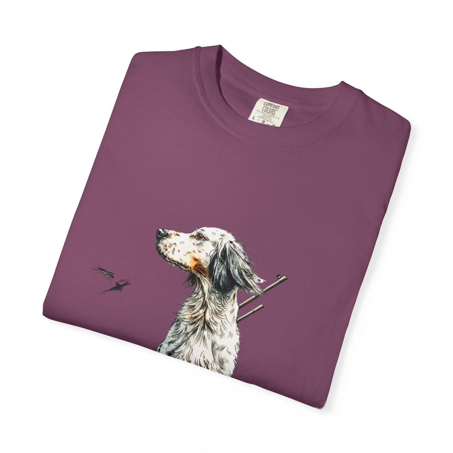 Hunting Dog Graphic T-Shirt — Watercolor Pointer with Shotgun Design