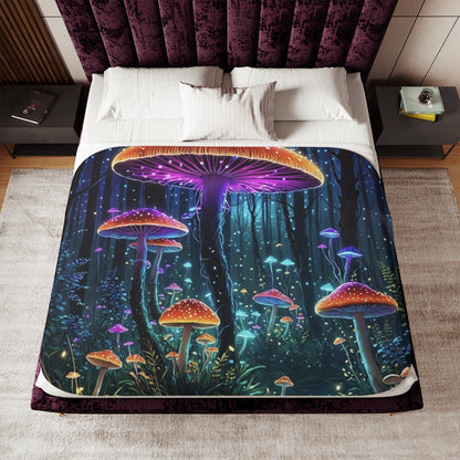Mystic Glow Mushroom Sherpa Blanket