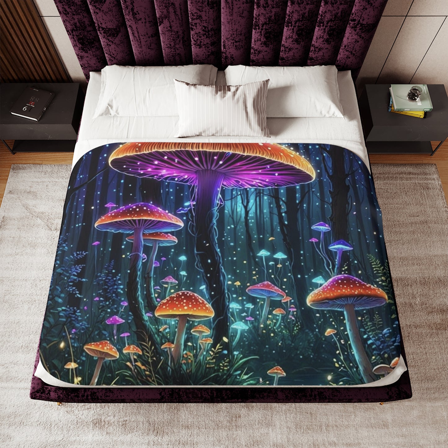 Mystic Glow Mushroom Sherpa Blanket