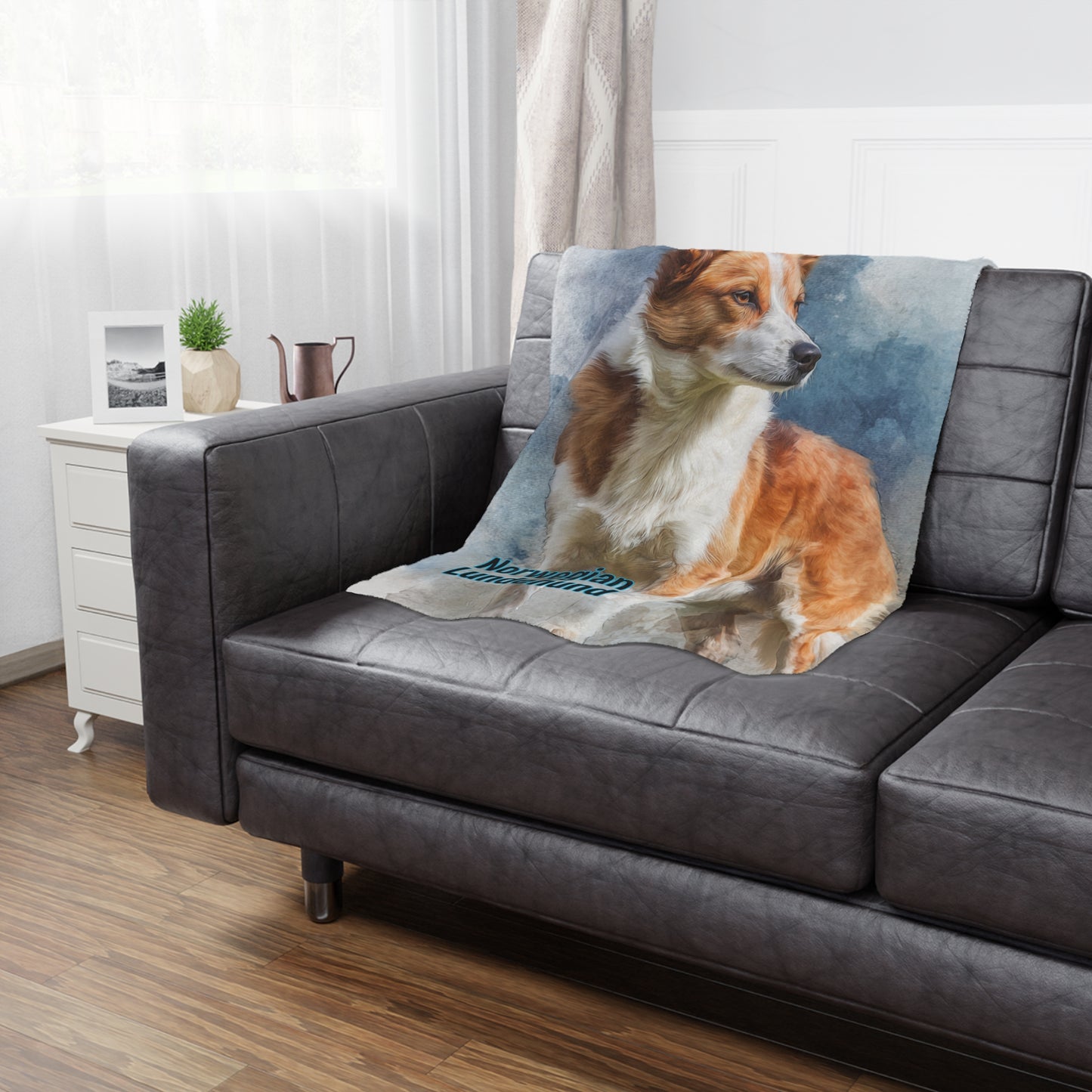 Norwegian Lundehund Dog Watercolor Minky Blanket – Soft Pet Portrait Throw for Dog Lovers