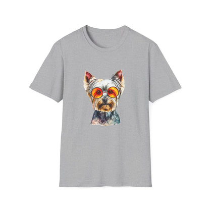 Yorkshire Terrier Sunglasses T-Shirt — Cute Pup with Orange Shades Tee