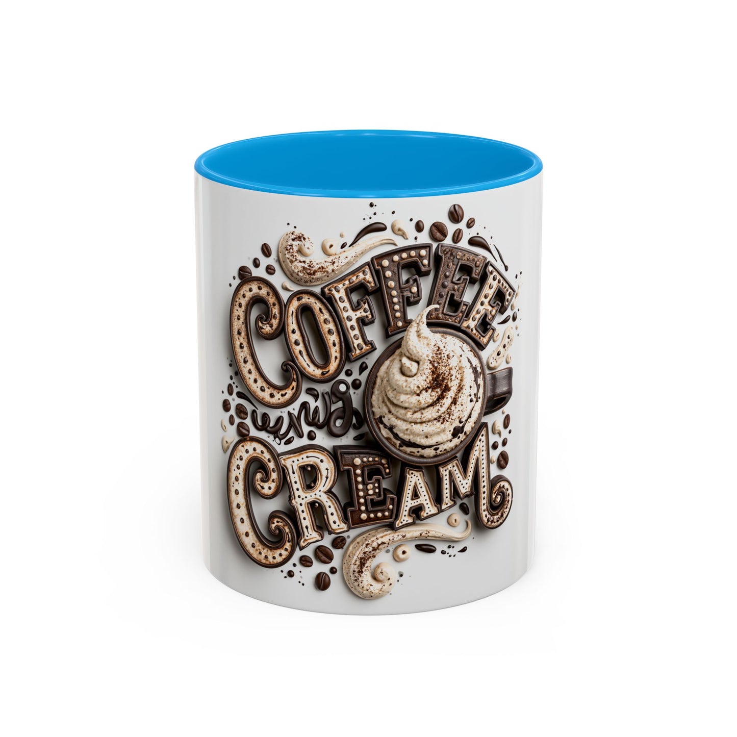 Coffee & Cream Ceramic Mug — Artistic Latte Typography (11oz, 15oz)