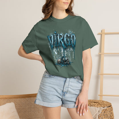 Virgo Graphic T-Shirt — Grunge Zodiac Tee with 'Virgo' Dripping Design