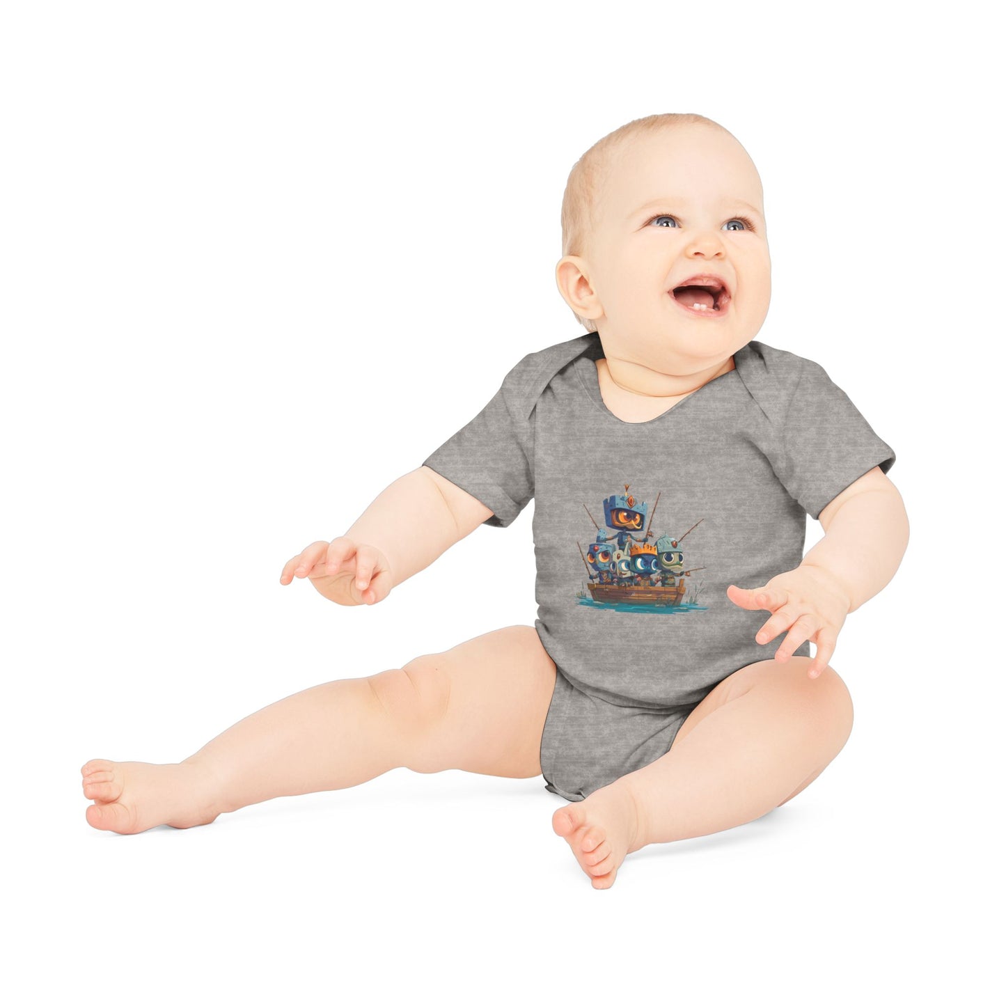 Baby Bodysuit — Cute Robot Pirate Ship Organic Infant Onesie