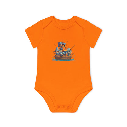Baby Bodysuit — Cute Robot Pirate Ship Organic Infant Onesie