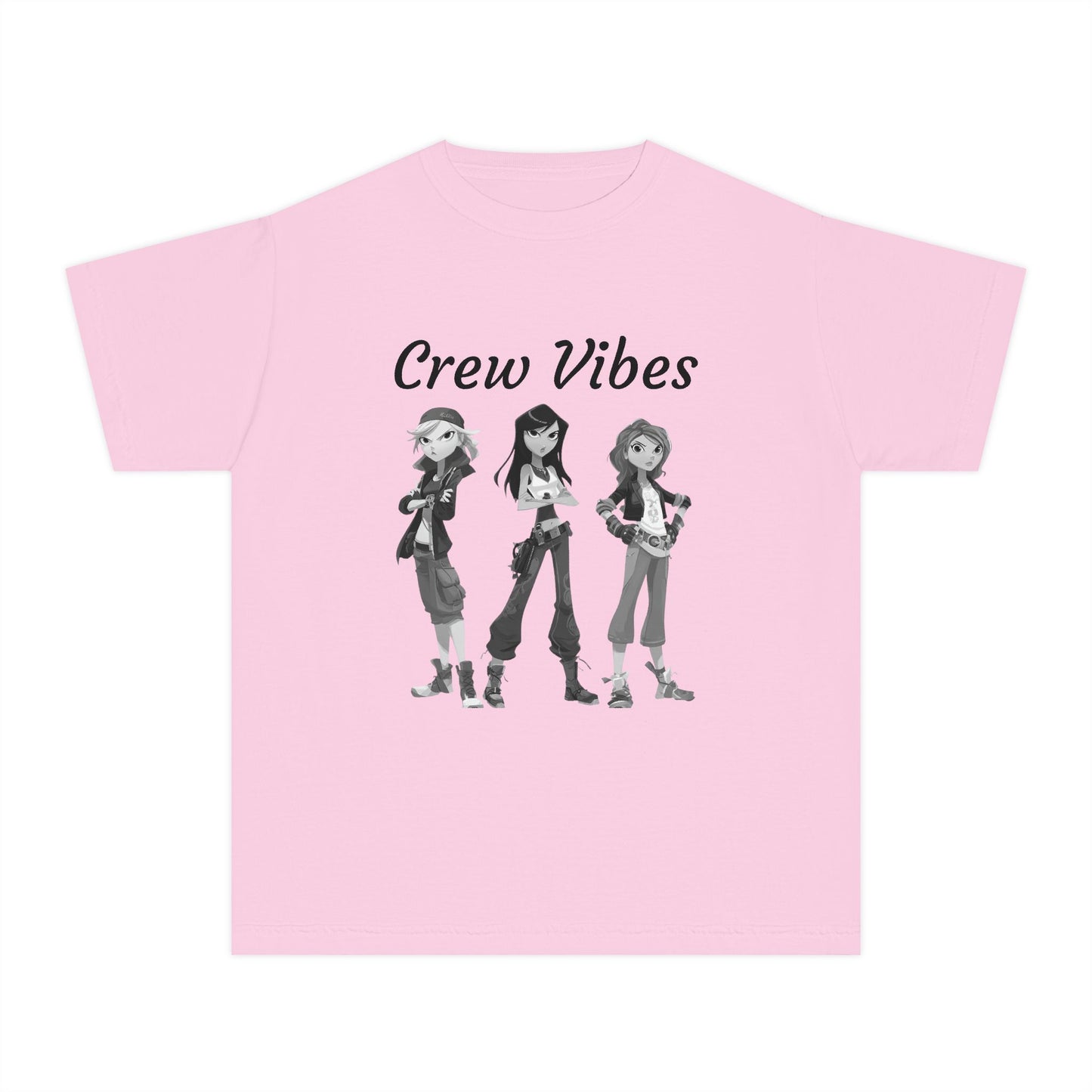 Girls Youth Tee — “The Crew” Graphic Shirt for Kids | Cool Cartoon Squad Design