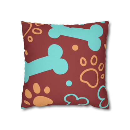 Dog Bone & Paw Print Decorative Pillowcase — Playful Pet-Themed Throw Pillow Cover