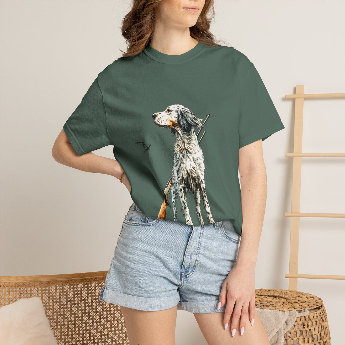 Hunting Dog Graphic T-Shirt — Watercolor Pointer with Shotgun Design