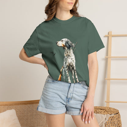 Hunting Dog Graphic T-Shirt — Watercolor Pointer with Shotgun Design