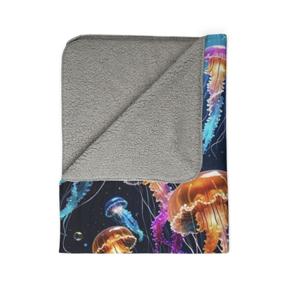 Jellyfish Sherpa Blanket — Colorful Ocean Sea Life Fleece Throw