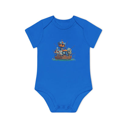 Baby Bodysuit — Cute Robot Pirate Ship Organic Infant Onesie