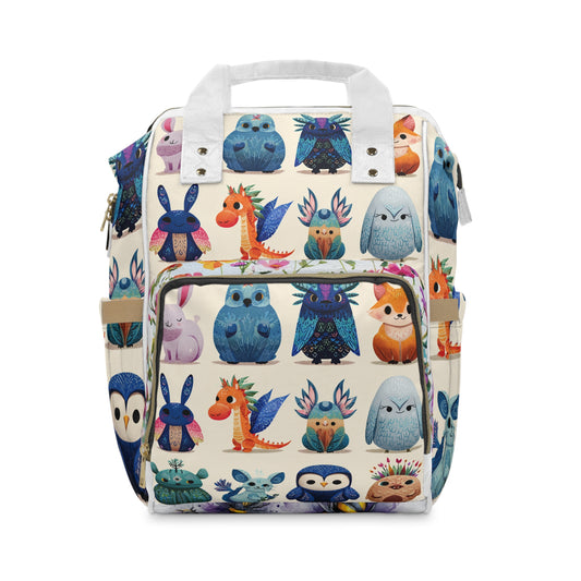 Diaper Backpack — Cute Colorful Woodland Creatures Pattern, Multifunctional Baby Bag with Organizer Pockets