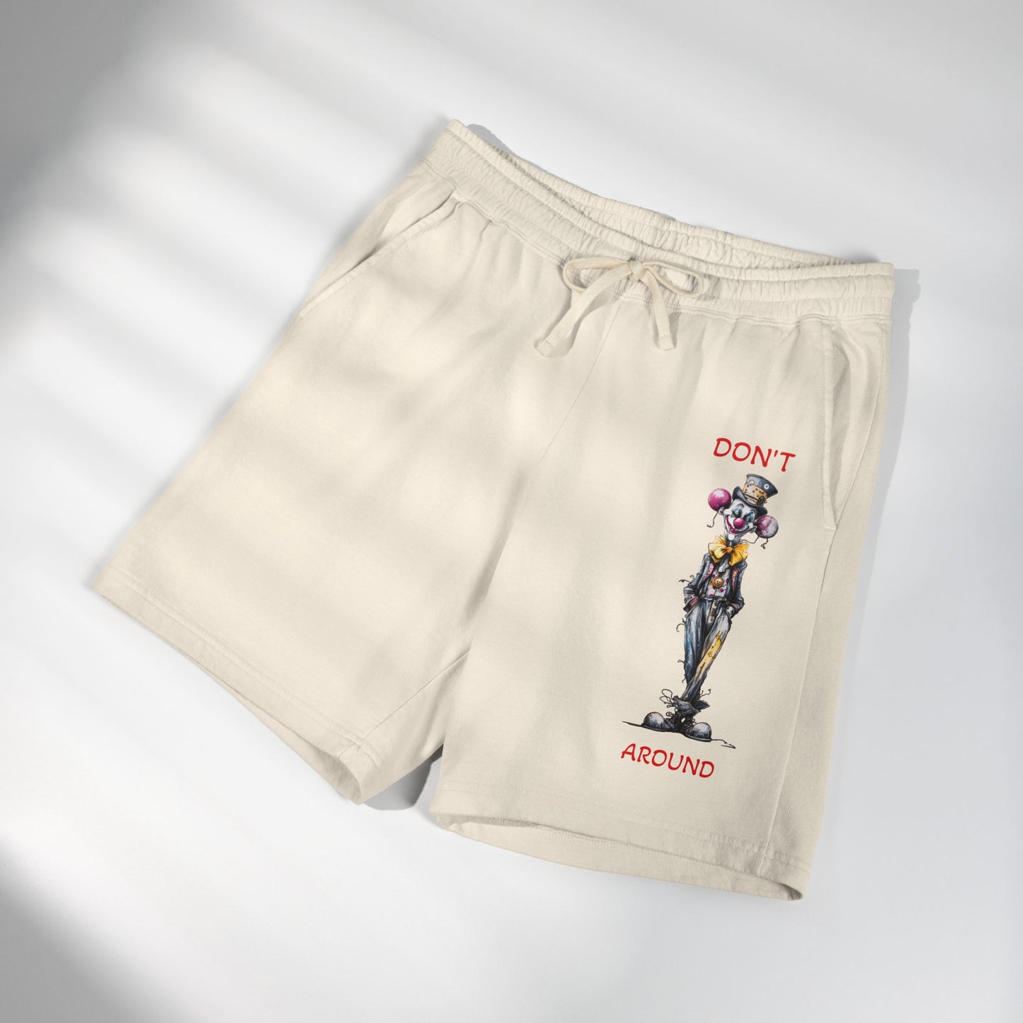 Don't Around Sweat Shorts — Graphic Clown Illustration Fleece Shorts