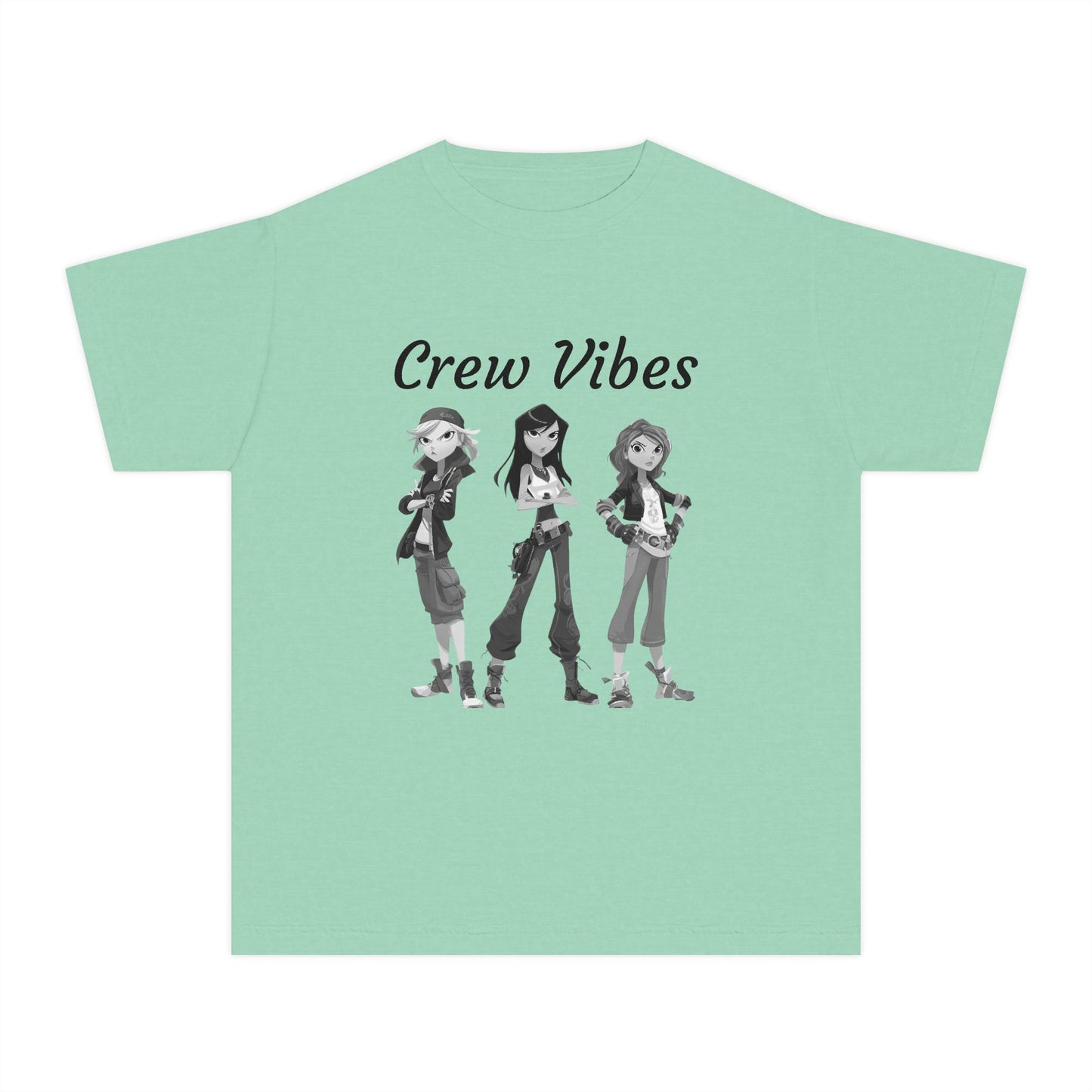 Girls Youth Tee — “The Crew” Graphic Shirt for Kids | Cool Cartoon Squad Design