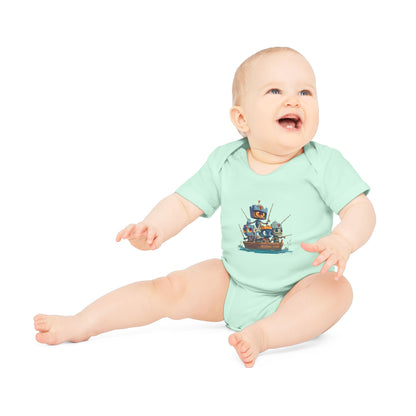 Baby Bodysuit — Cute Robot Pirate Ship Organic Infant Onesie