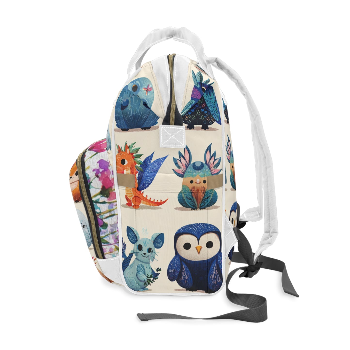 Diaper Backpack — Cute Colorful Woodland Creatures Pattern, Multifunctional Baby Bag with Organizer Pockets
