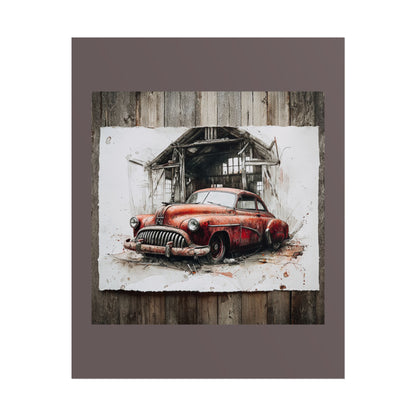Vintage Red Car Poster — Retro Garage Rolled Art Print