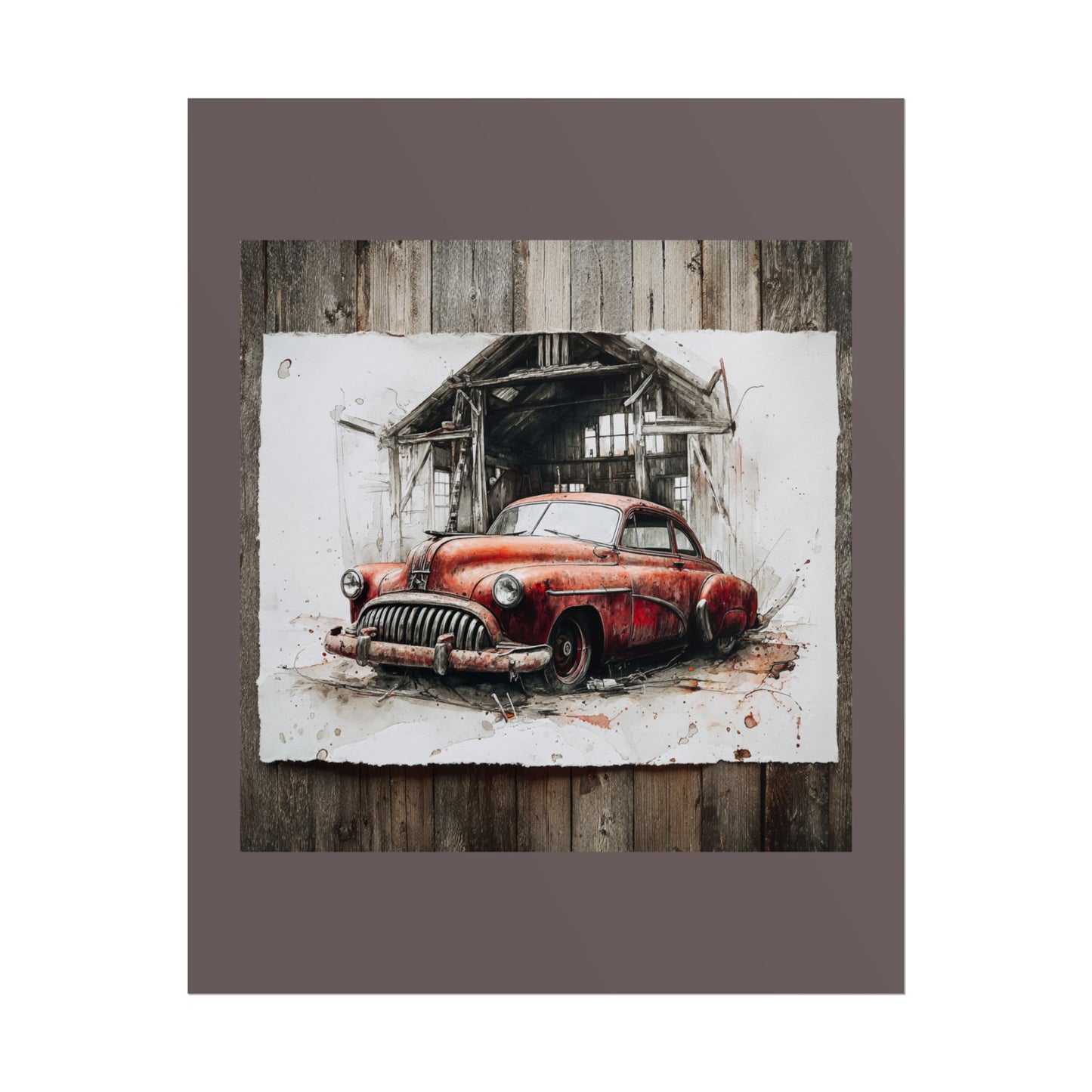 Vintage Red Car Poster — Retro Garage Rolled Art Print
