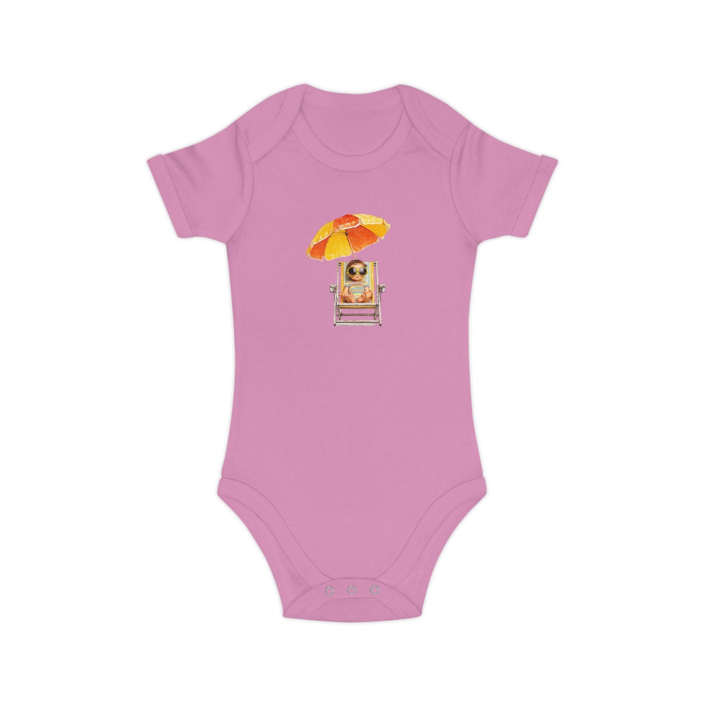 Baby Bodysuit — Cute Baby on Beach Chair with Umbrella (Combed Cotton)