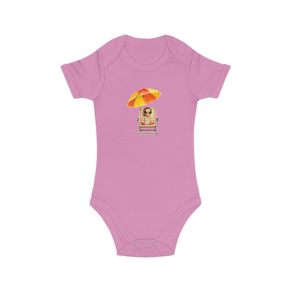 Baby Bodysuit — Cute Baby on Beach Chair with Umbrella (Combed Cotton)