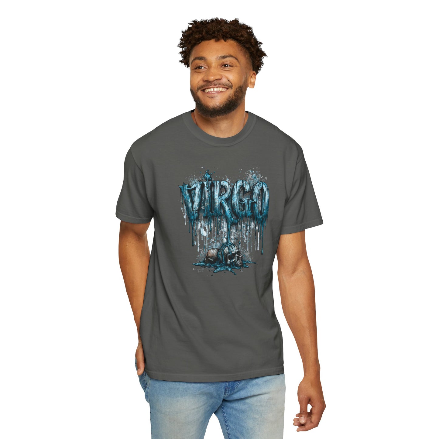 Virgo Graphic T-Shirt — Grunge Zodiac Tee with 'Virgo' Dripping Design