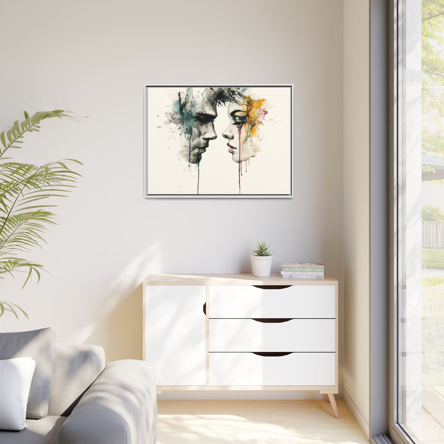 Framed Matte Canvas Art — Abstract Watercolor Faces Wall Print