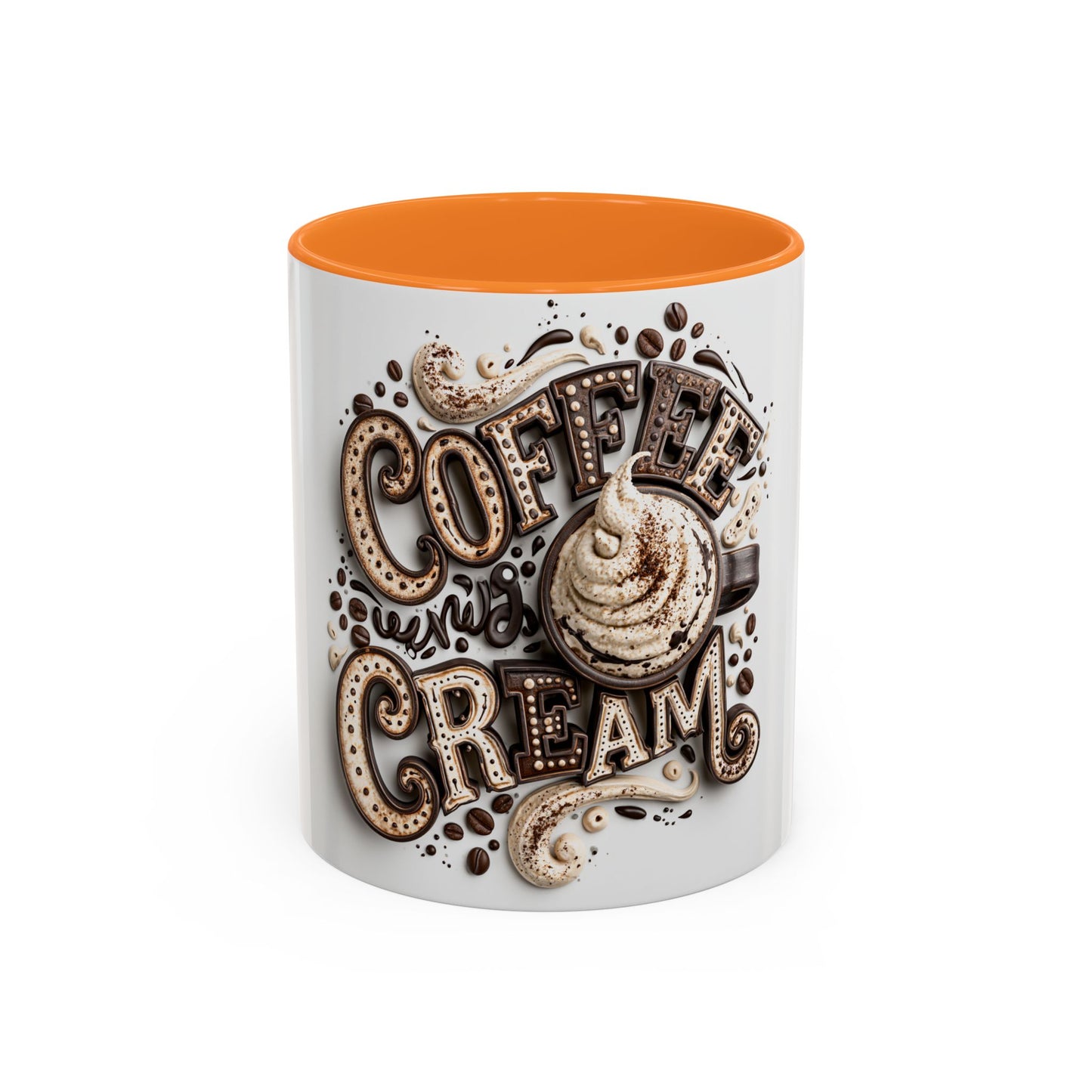 Coffee & Cream Ceramic Mug — Artistic Latte Typography (11oz, 15oz)