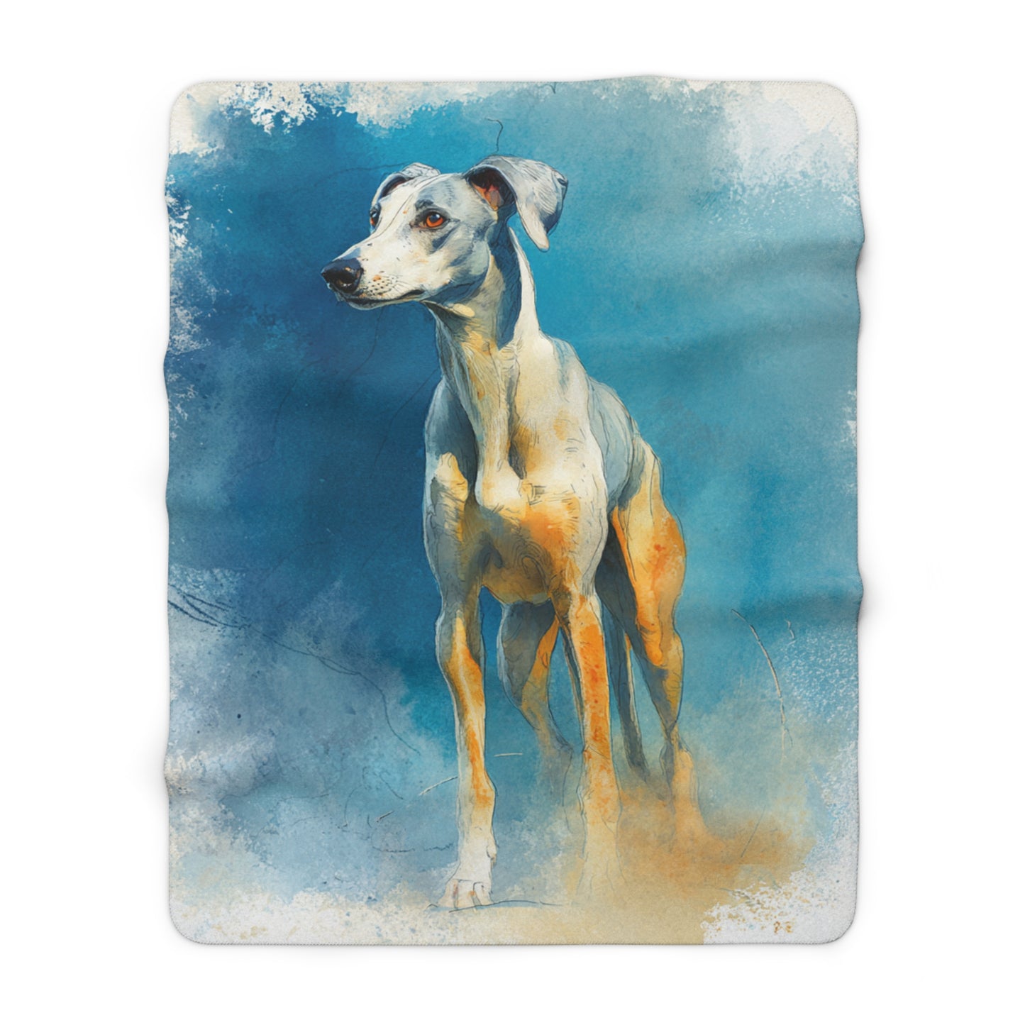 The Azawakh sighthound dog breed on a Sherpa Blanket — Blue Watercolor Greyhound Throw
