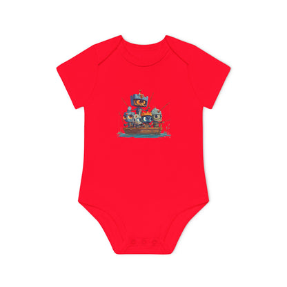 Baby Bodysuit — Cute Robot Pirate Ship Organic Infant Onesie