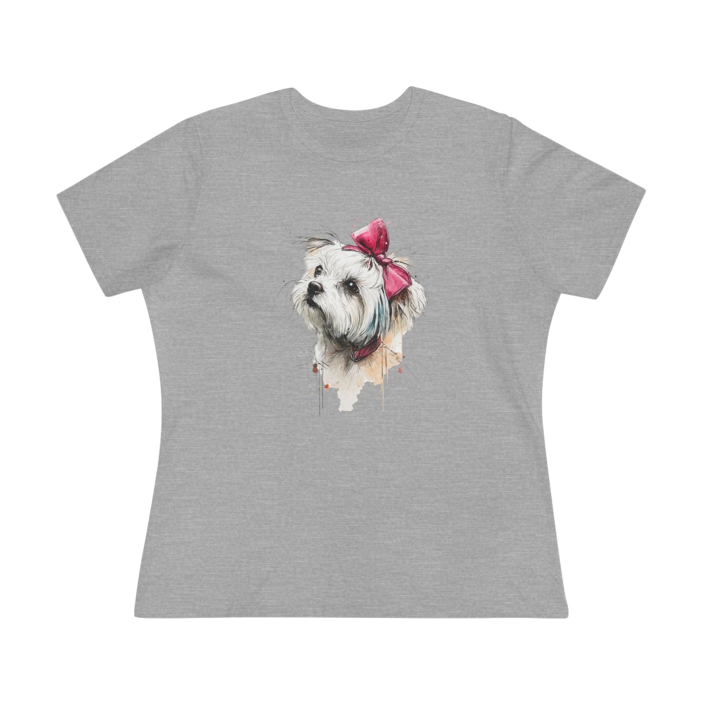 Shih Tzu Watercolor Tee — Cute Dog Portrait T‑Shirt with Pink Bow