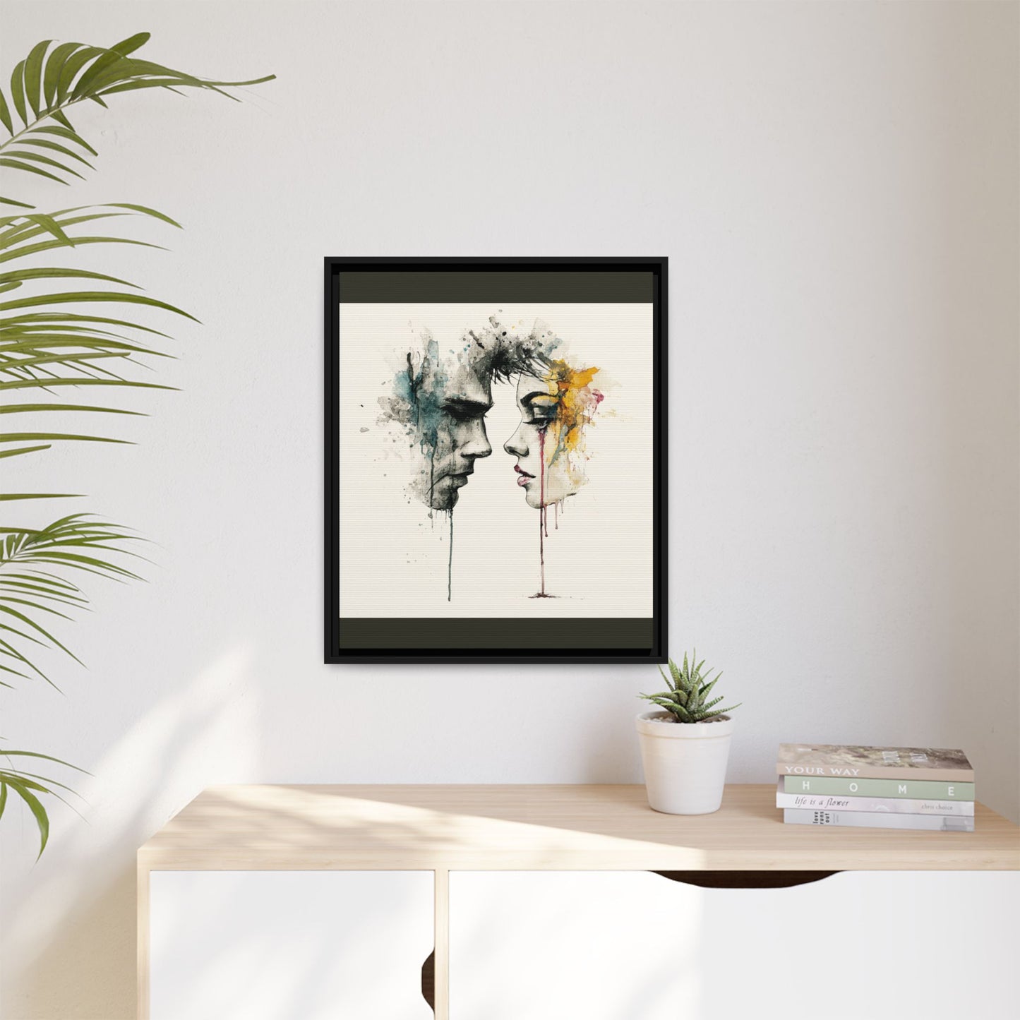 Framed Matte Canvas Art — Abstract Watercolor Faces Wall Print