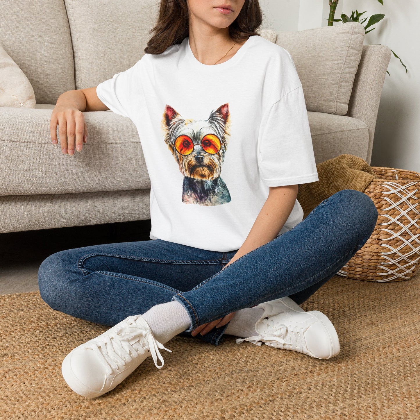 Yorkshire Terrier Sunglasses T-Shirt — Cute Pup with Orange Shades Tee