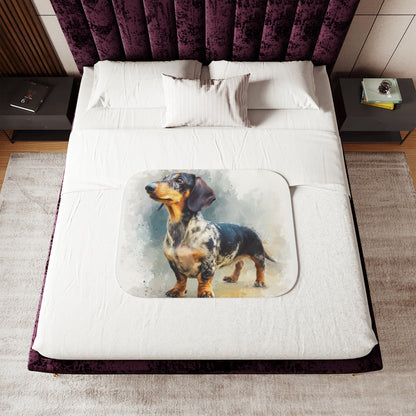 Dapple Dachshund Sherpa Blanket – Cozy Watercolor Sausage Dog Throw