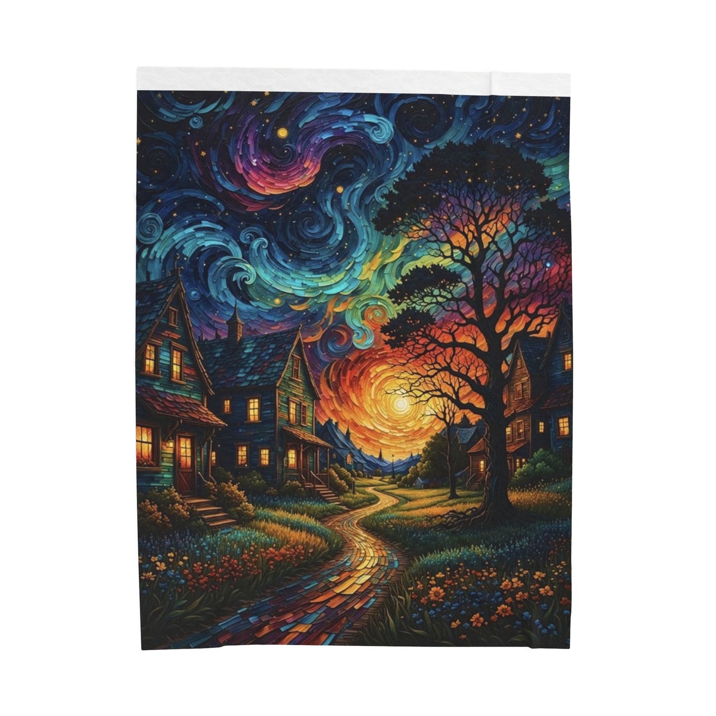 Velveteen Plush Blanket — Starry Sunset Village Fleece Throw