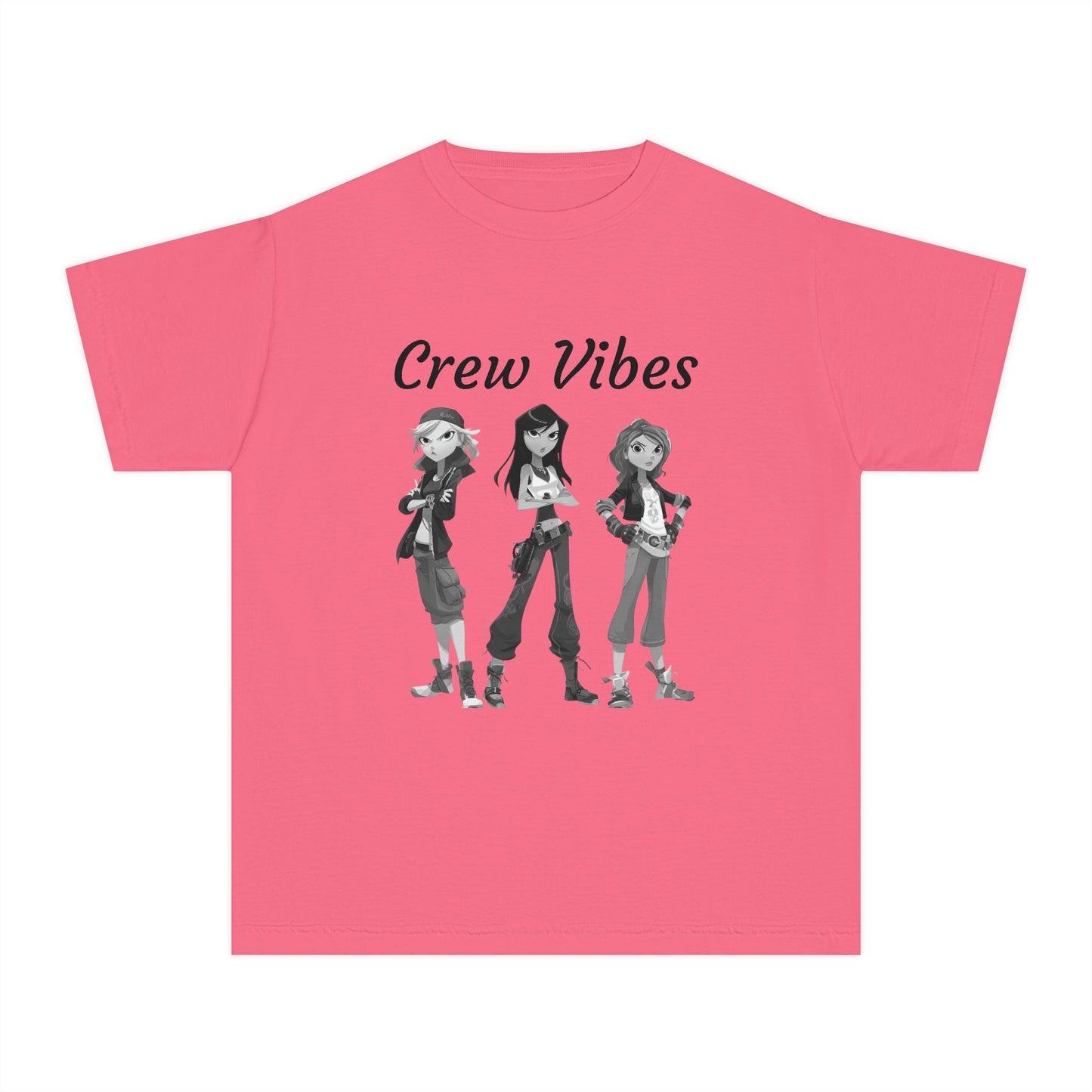 Girls Youth Tee — “The Crew” Graphic Shirt for Kids | Cool Cartoon Squad Design
