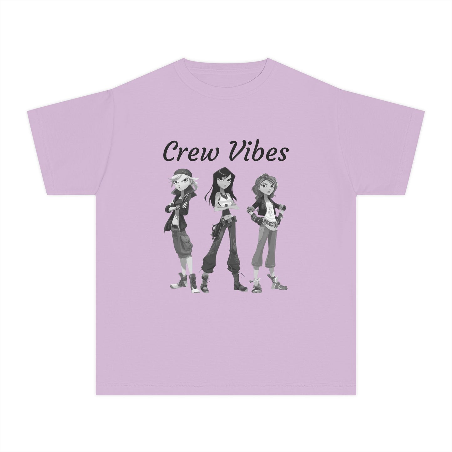 Girls Youth Tee — “The Crew” Graphic Shirt for Kids | Cool Cartoon Squad Design
