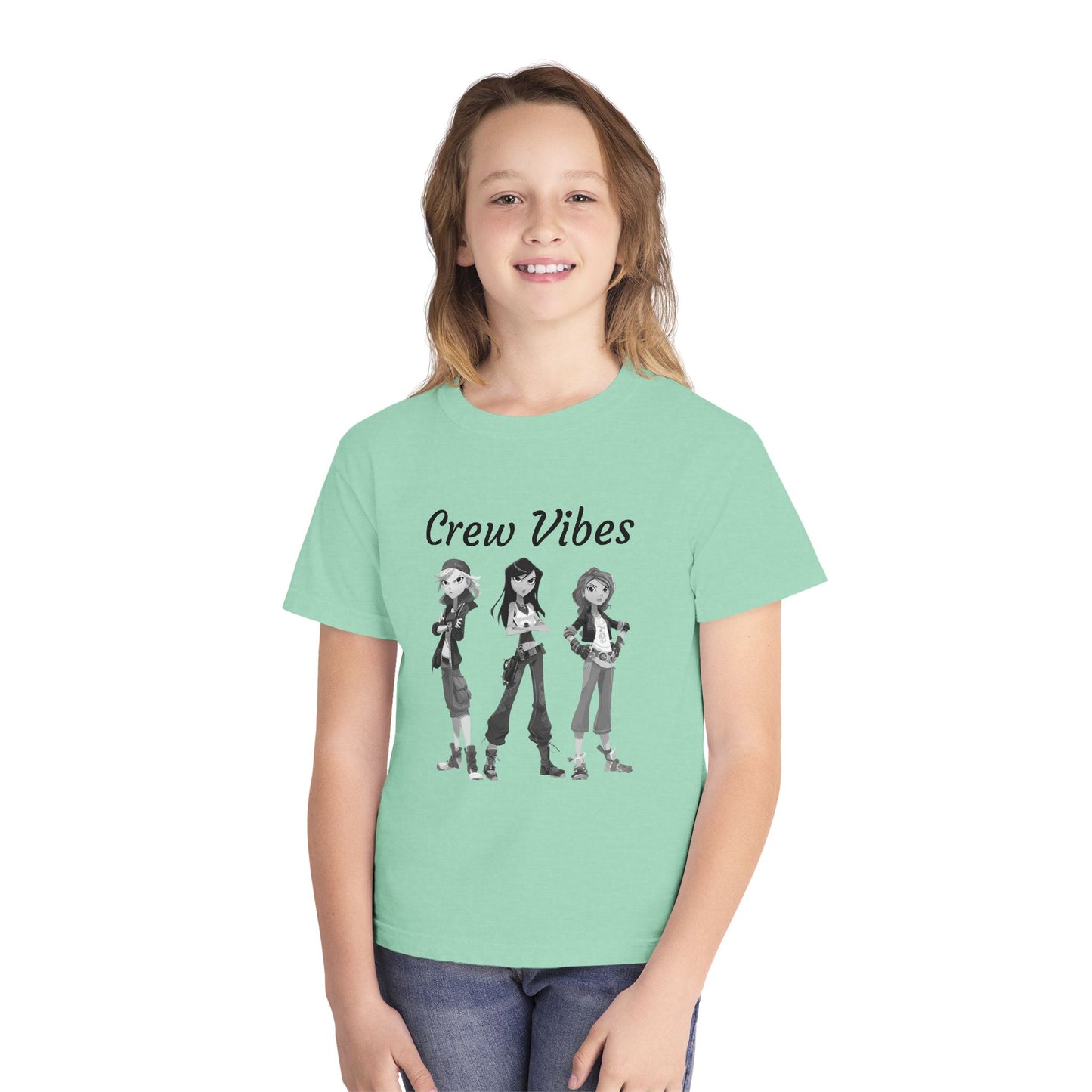 Girls Youth Tee — “The Crew” Graphic Shirt for Kids | Cool Cartoon Squad Design