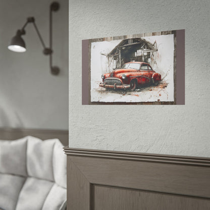 Vintage Red Car Poster — Retro Garage Rolled Art Print