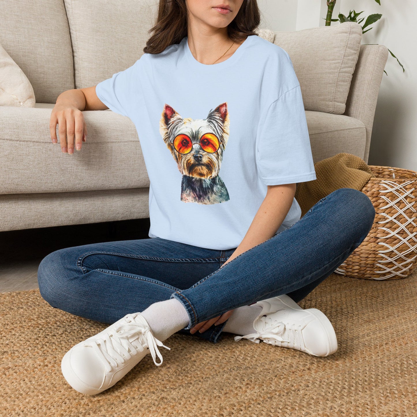 Yorkshire Terrier Sunglasses T-Shirt — Cute Pup with Orange Shades Tee