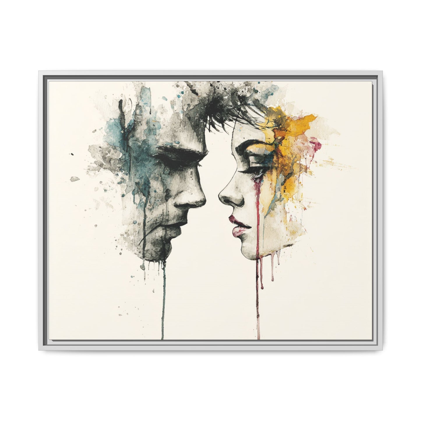 Framed Matte Canvas Art — Abstract Watercolor Faces Wall Print