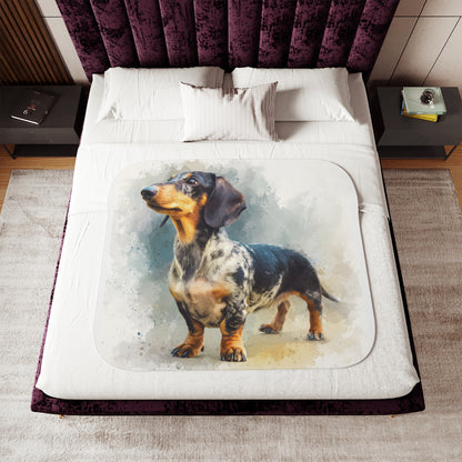 Dapple Dachshund Sherpa Blanket – Cozy Watercolor Sausage Dog Throw